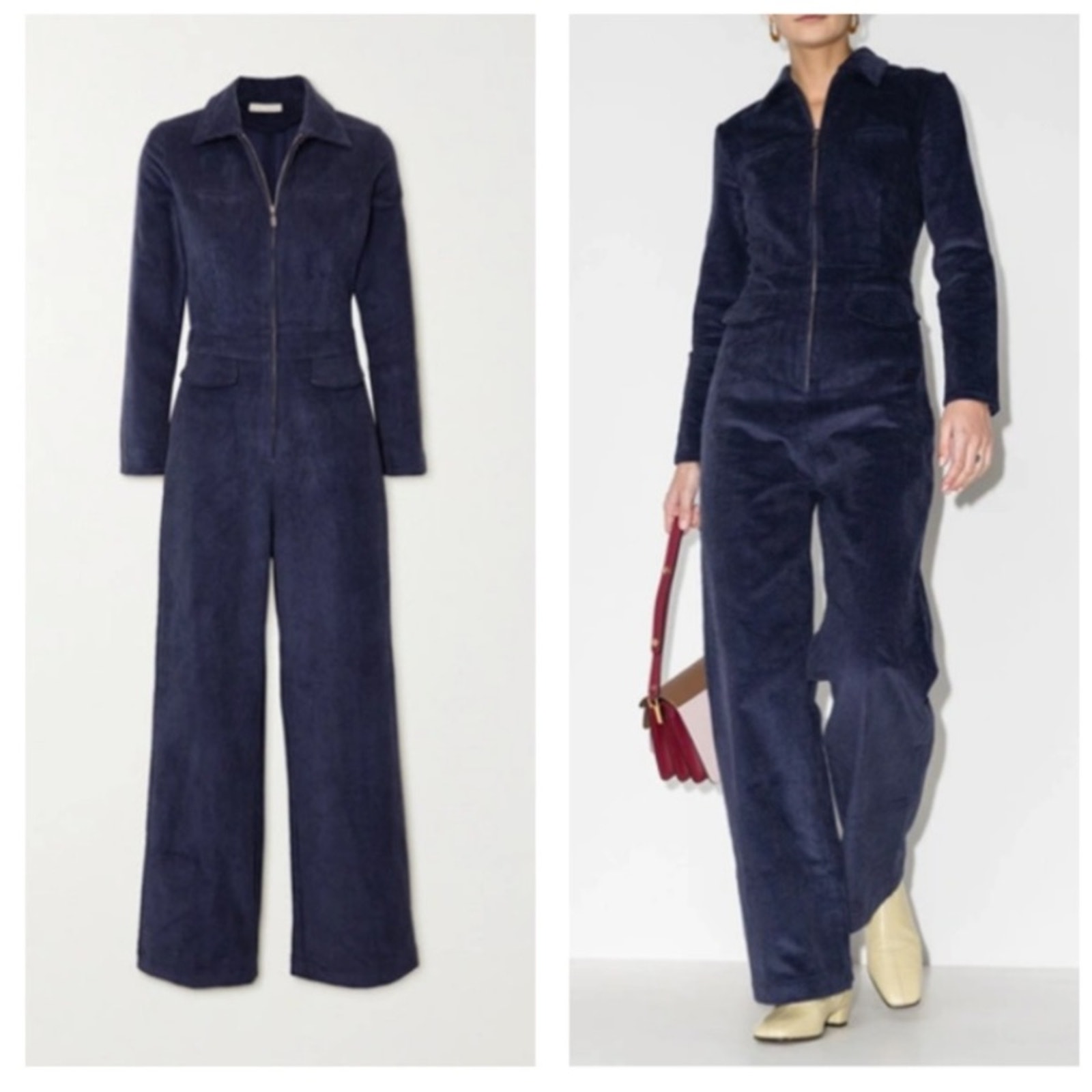 Usisi Sister Blue Cissy Cotton Corduroy Zip Front Collared Jumpsuit Small